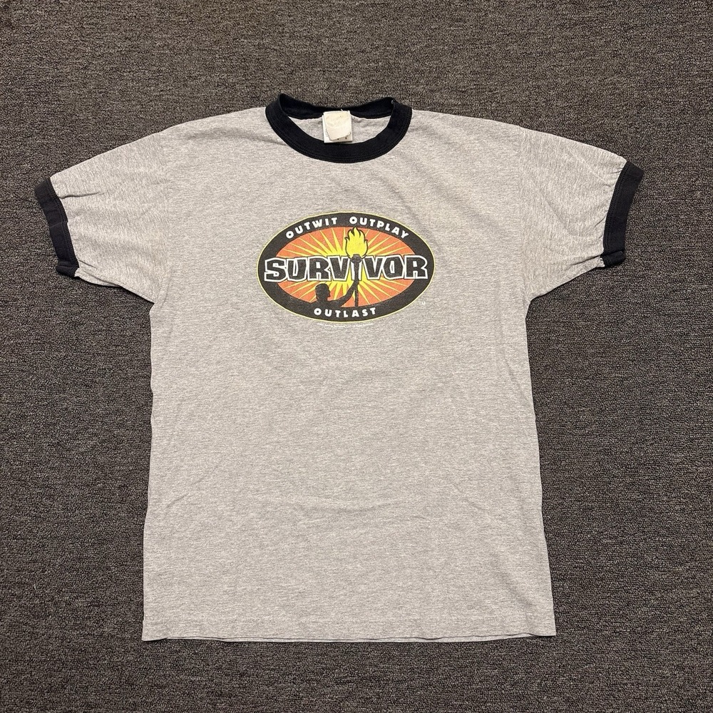 Vintage Survivor Outlast 2001 Shirt Australia Ringer Tee CBS Promo Licensed LG.